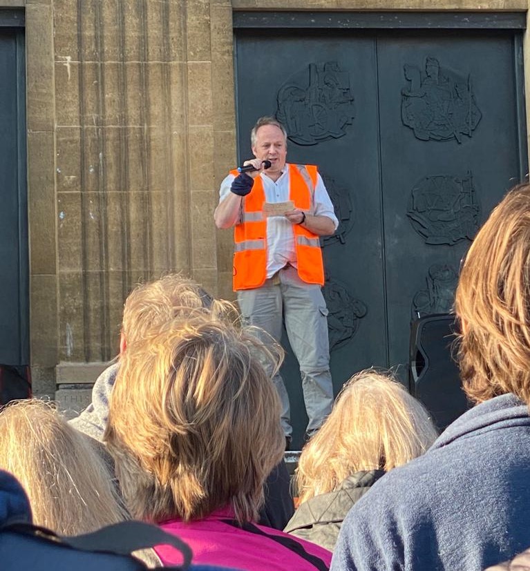 James Harvey speaking at Norwich Climate Change Rally